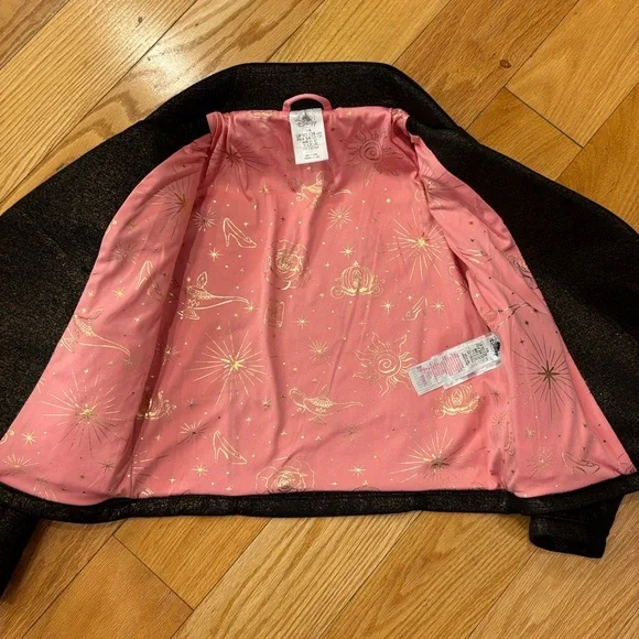 Disney Princess Black Metallic Moto Jacket with pink lining